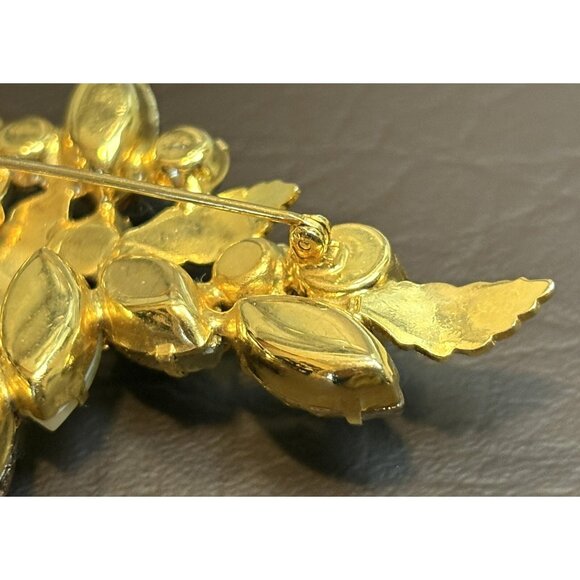 VTG KRAMER UNSIGNED FRUIT SALAD RHINESTONE MOLDED LEAVES FAUX PEARL BROOCH PIN - Picture 8 of 10